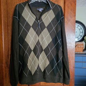 Method Men’s XL Zip Pullover Sweater Brown/Tan Argyle Knit Smart Casual Pullover